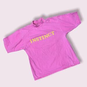 INSTINCT SURF Wear VTG 90s Pink Neon Mock Turtleneck T-Shirt Skate Skater L/XL